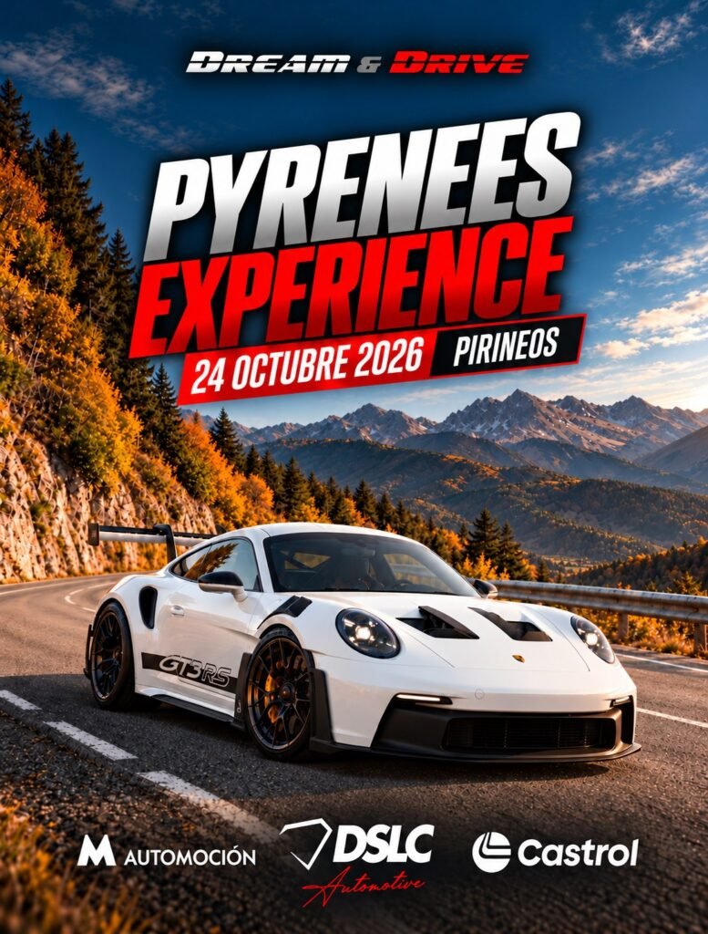 Cartel de la Pyrenees Experience de Dream & Drive, 24 de octubre de 2026, por los Pirineos catalanes y la Garrotxa